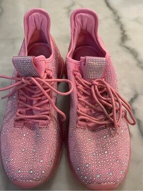 Pink Crystal Embellished Women's Athletic Sneakers